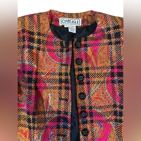 Vintage 100% silk, orange and pink, paisley blazer, size 8 - Picture 2 of 5